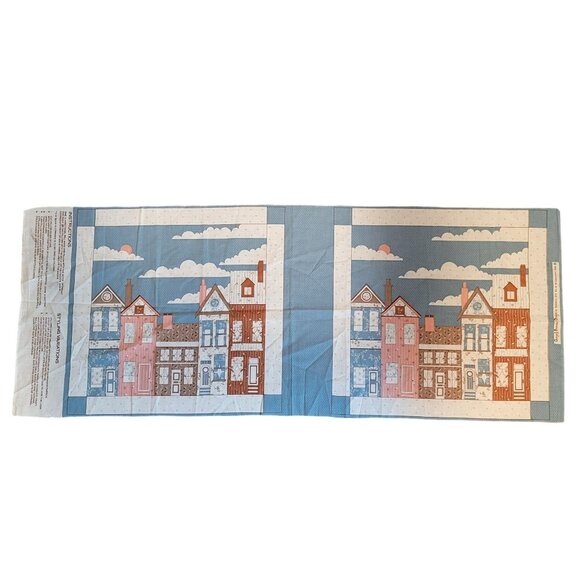 Vintage Wamsutta Row Houses Quilted Pillow Panel Fabric Georgia J Bonesteel - Picture 2 of 5